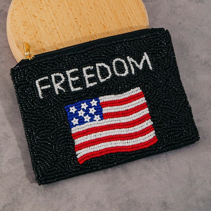 American Freedom Beaded Coin Pouch Bag