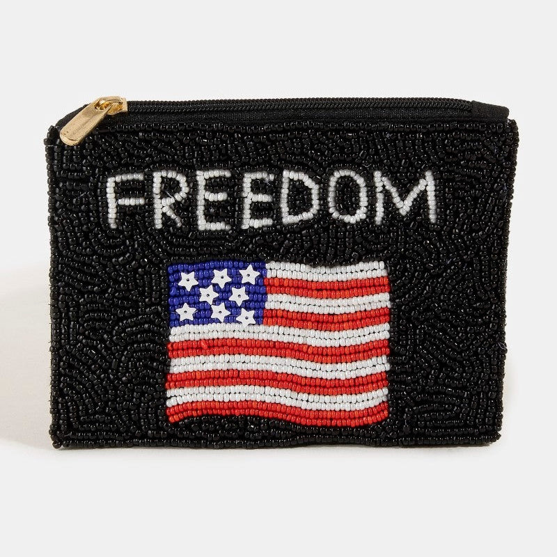 American Freedom Beaded Coin Pouch Bag