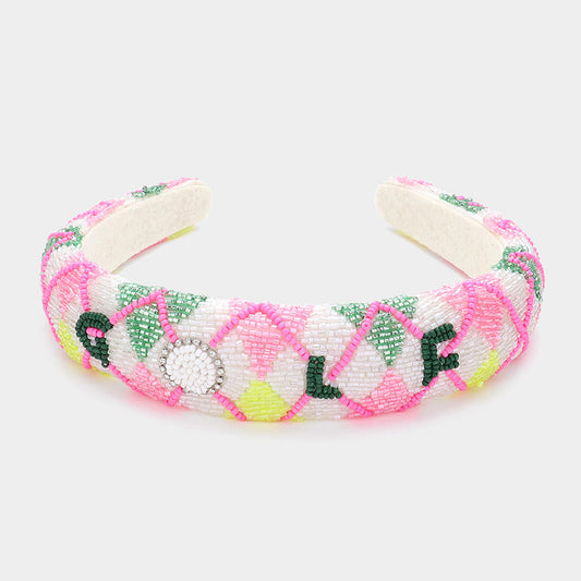 GOLF Message Argyle Pattern Seed Beaded Headband
