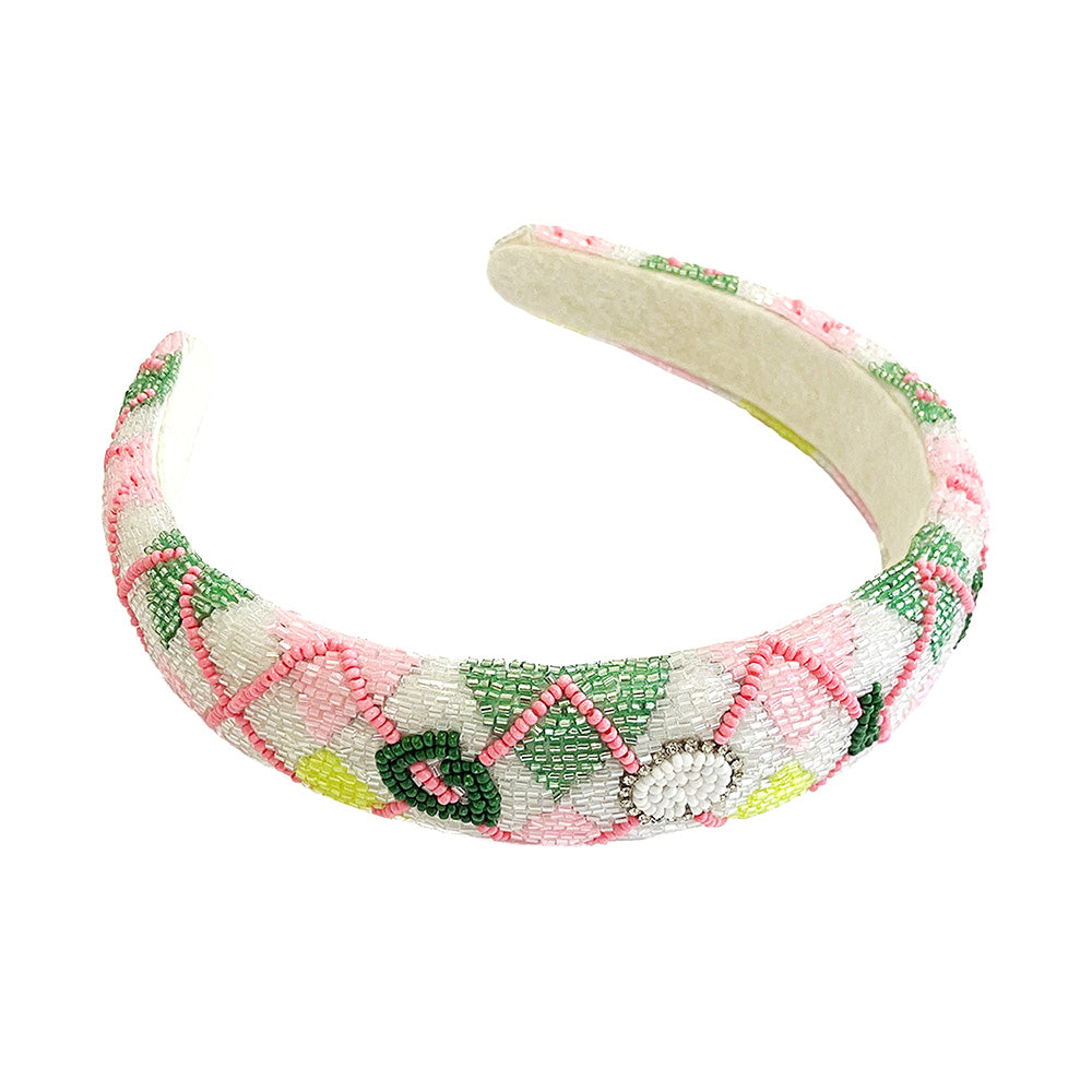 GOLF Message Argyle Pattern Seed Beaded Headband
