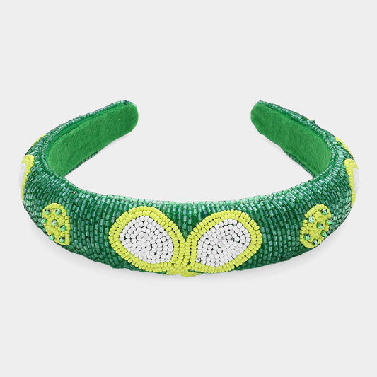 Pickleball Green Seed Beaded Headband