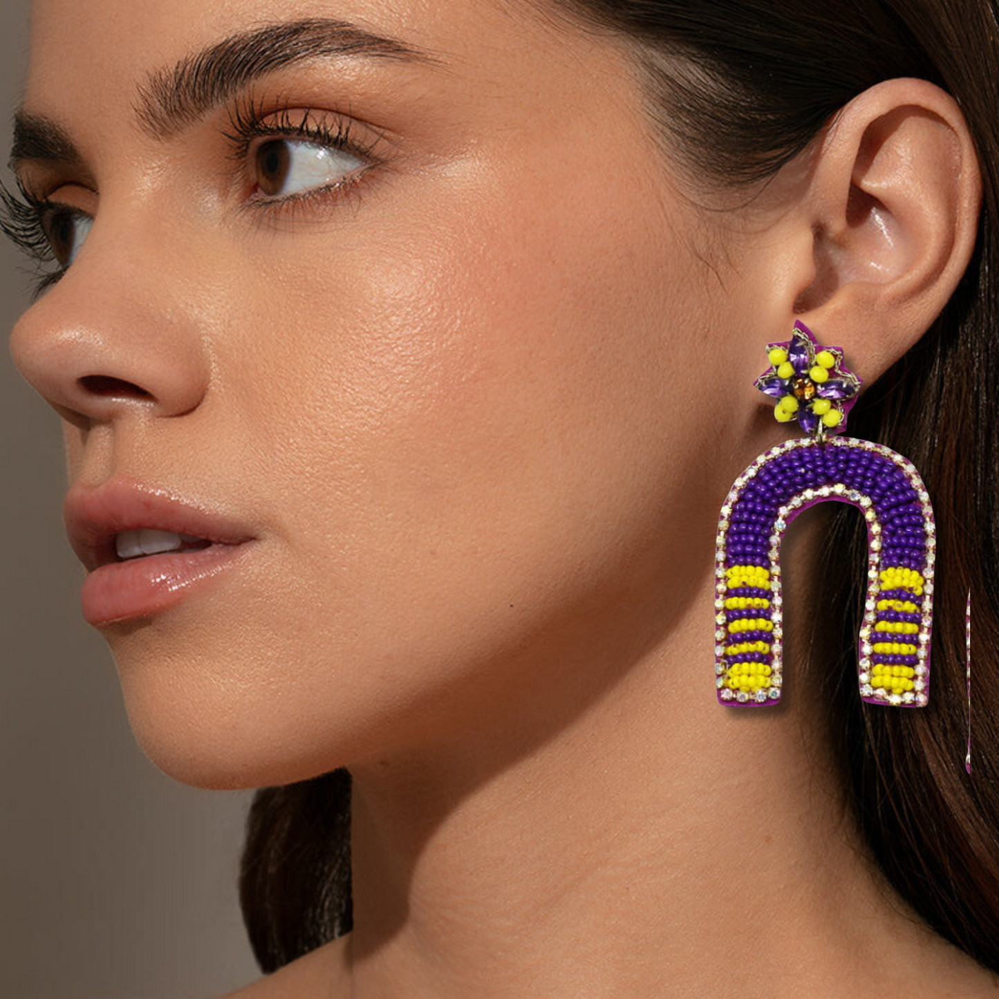 LSU Football Team Colors Goal Post Seed Beaded Earrings