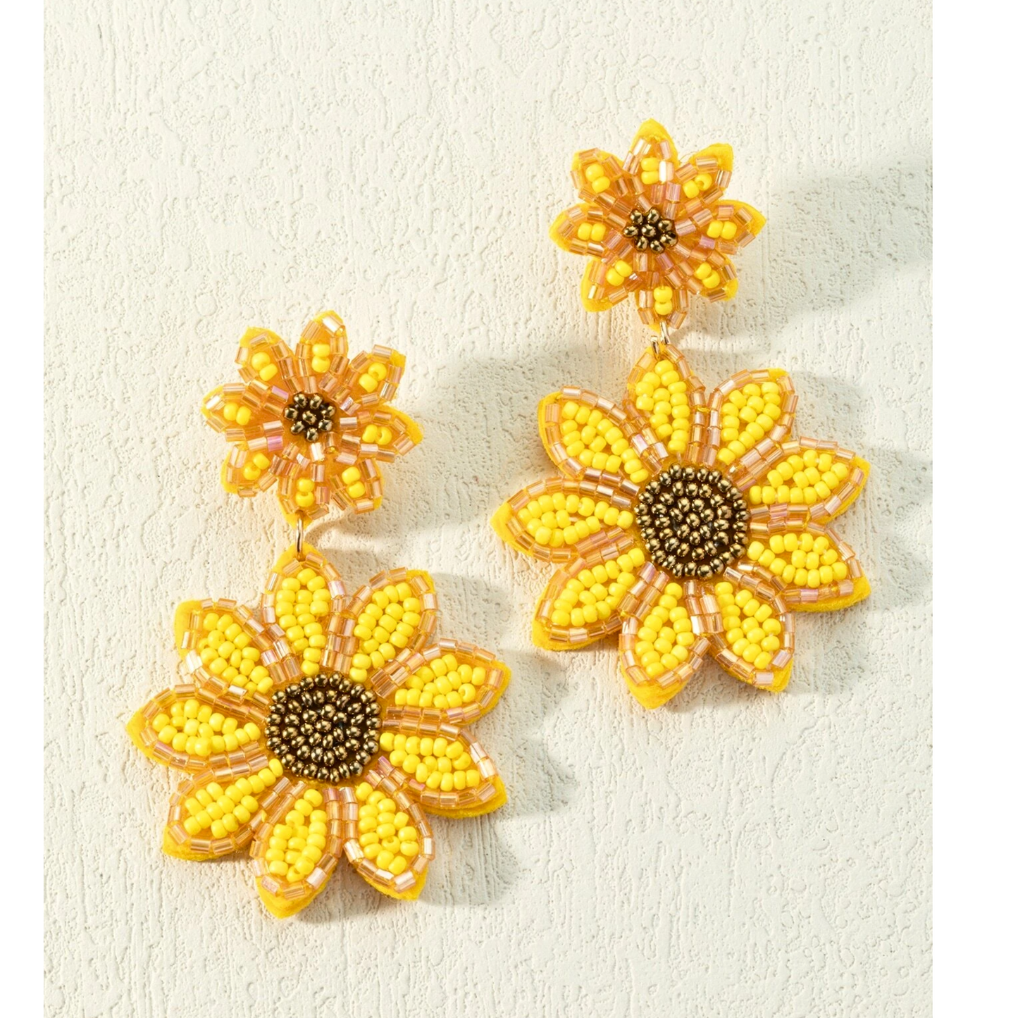 Double Drop Sunflower Seed Beaded Earrings