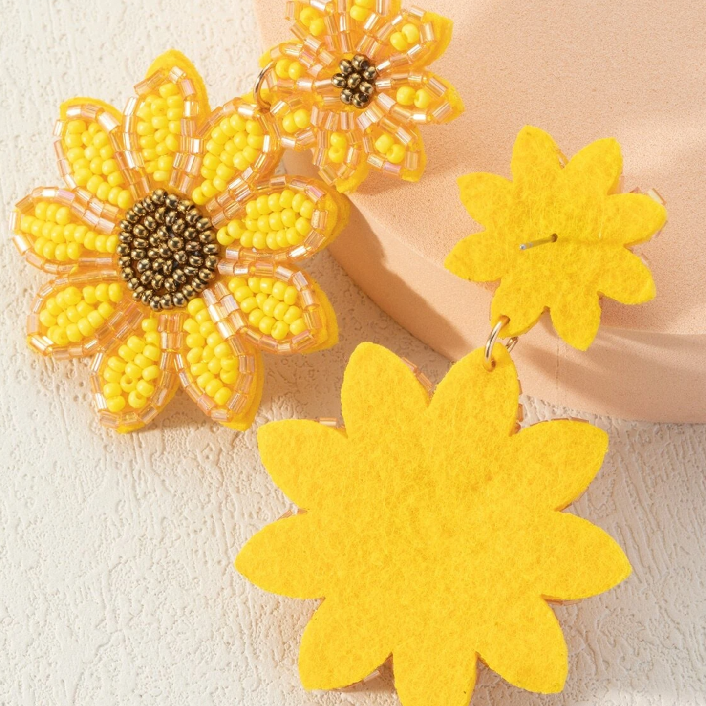 Double Drop Sunflower Seed Beaded Earrings