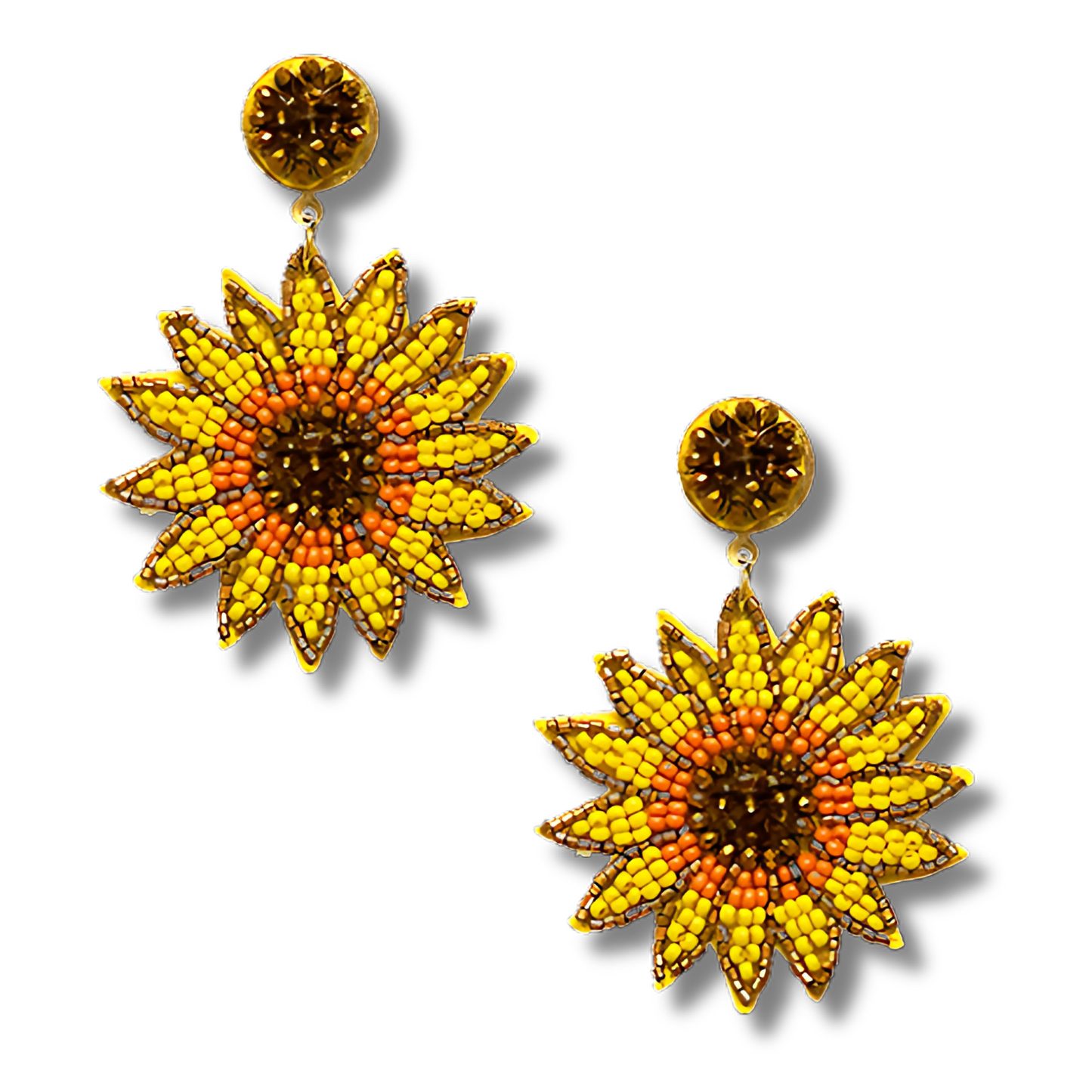 Sunflower Seed Beaded Floral Boho Earrings