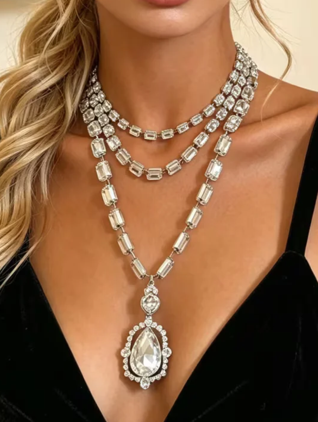 Wedding Bridal Evening Crystal Statement Necklace