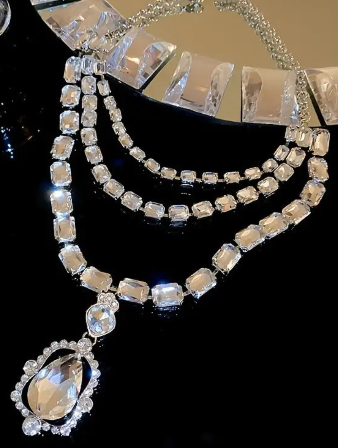 Wedding Bridal Evening Crystal Statement Necklace