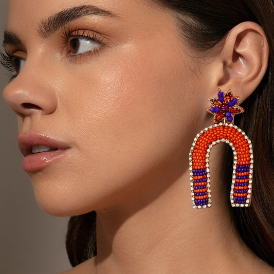 Clemson Football Team Colors Goalpost Seed Beaded Earrings