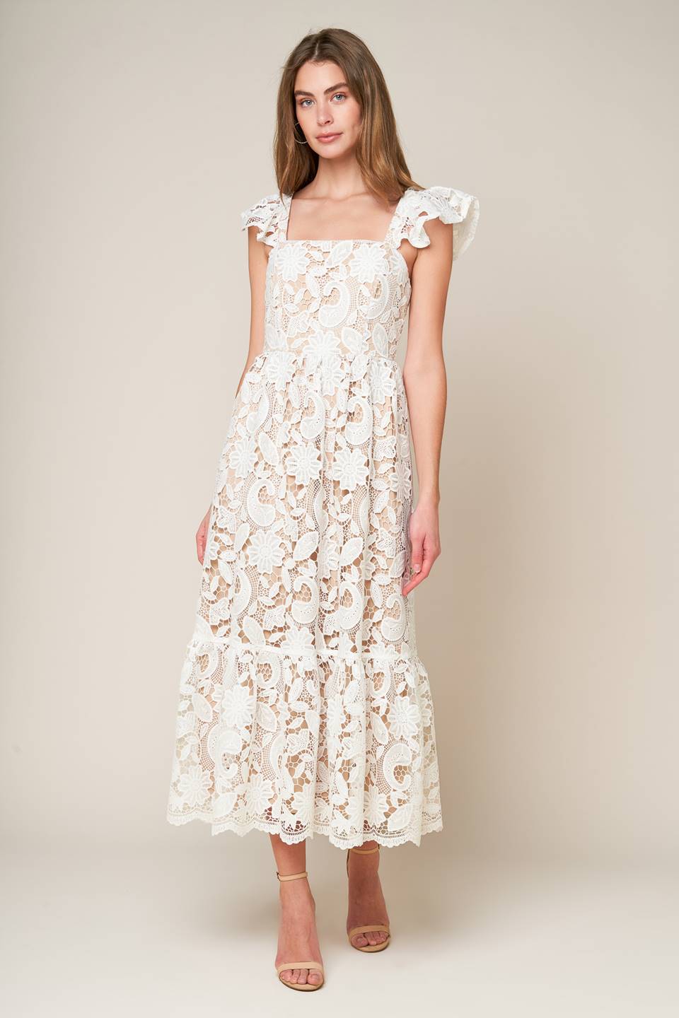 STILL THINKING LACE MIDI DRESS