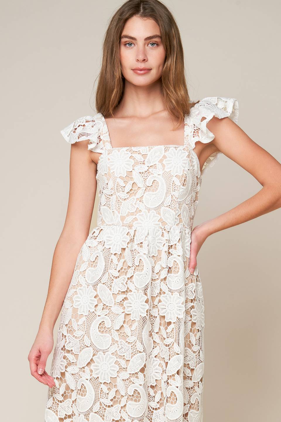 STILL THINKING LACE MIDI DRESS