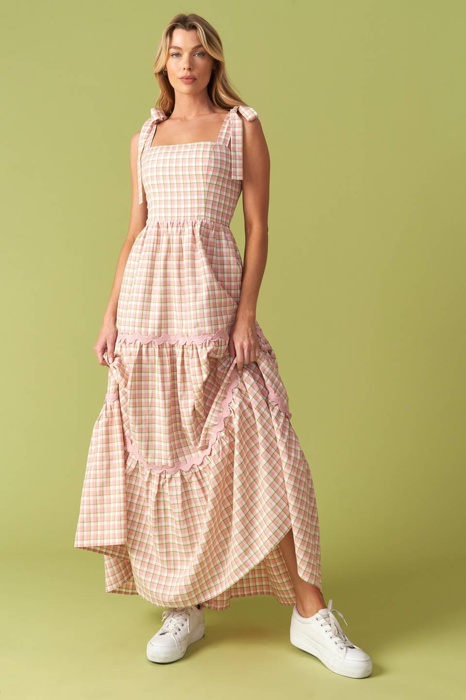 IMAGINA ESE VESTIDO MIDI DE CUADROS VERDES Y ROSAS
