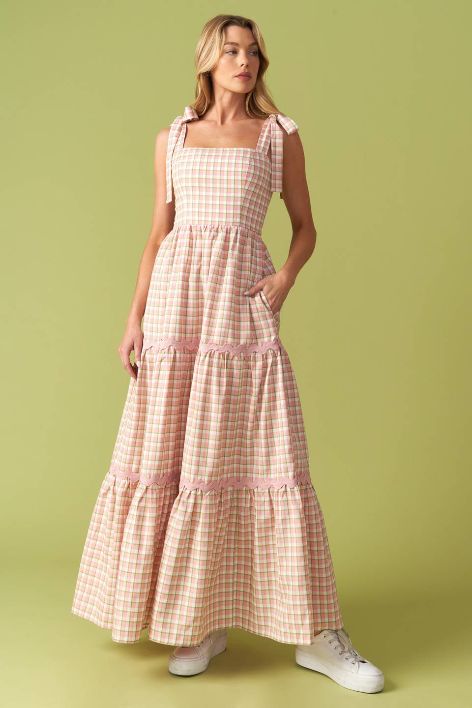 IMAGINA ESE VESTIDO MIDI DE CUADROS VERDES Y ROSAS