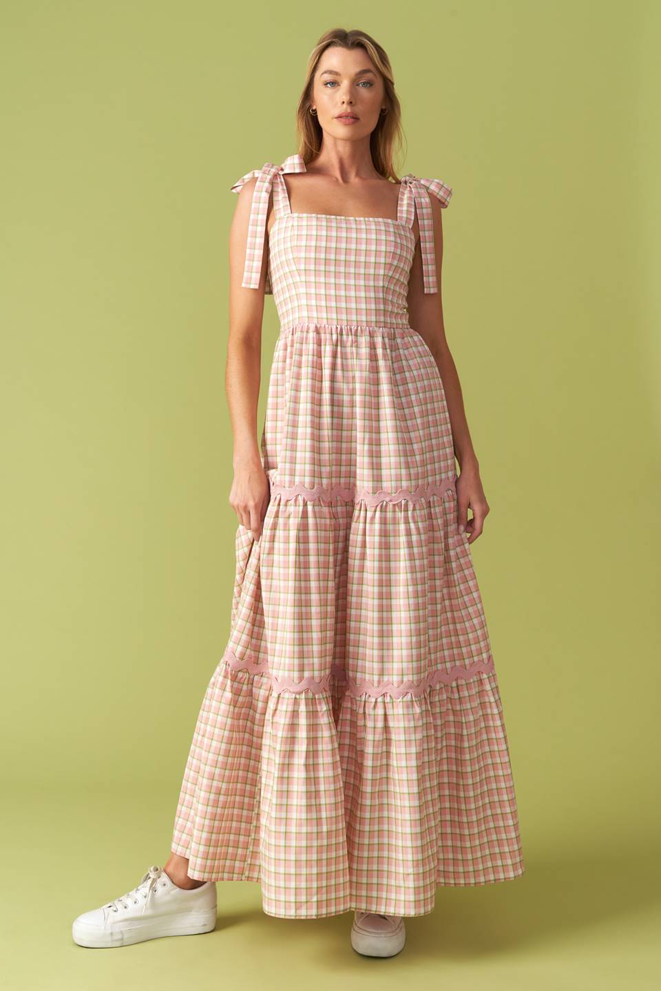 IMAGINA ESE VESTIDO MIDI DE CUADROS VERDES Y ROSAS