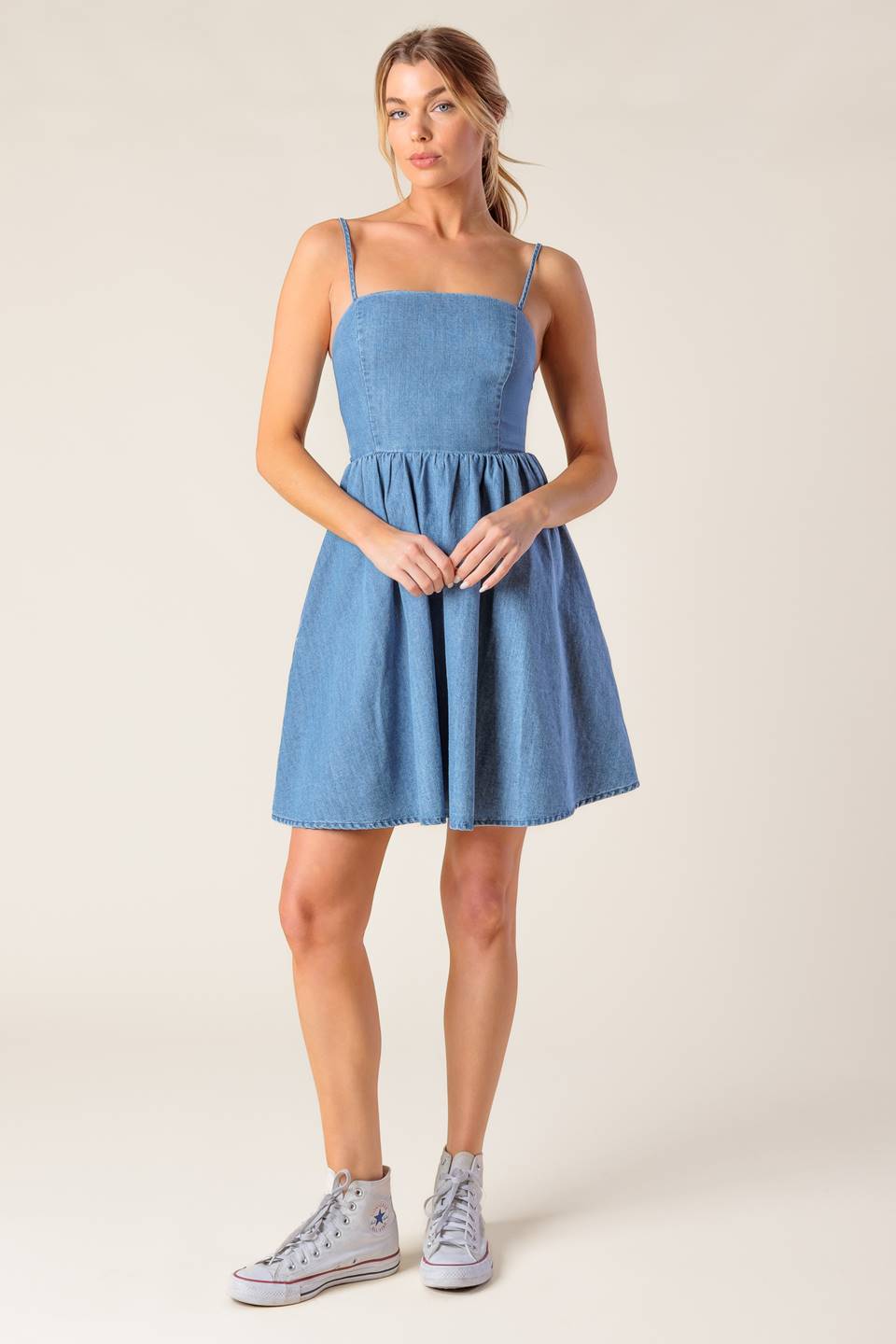 BACK IN LOVE DENIM MINI DRESS