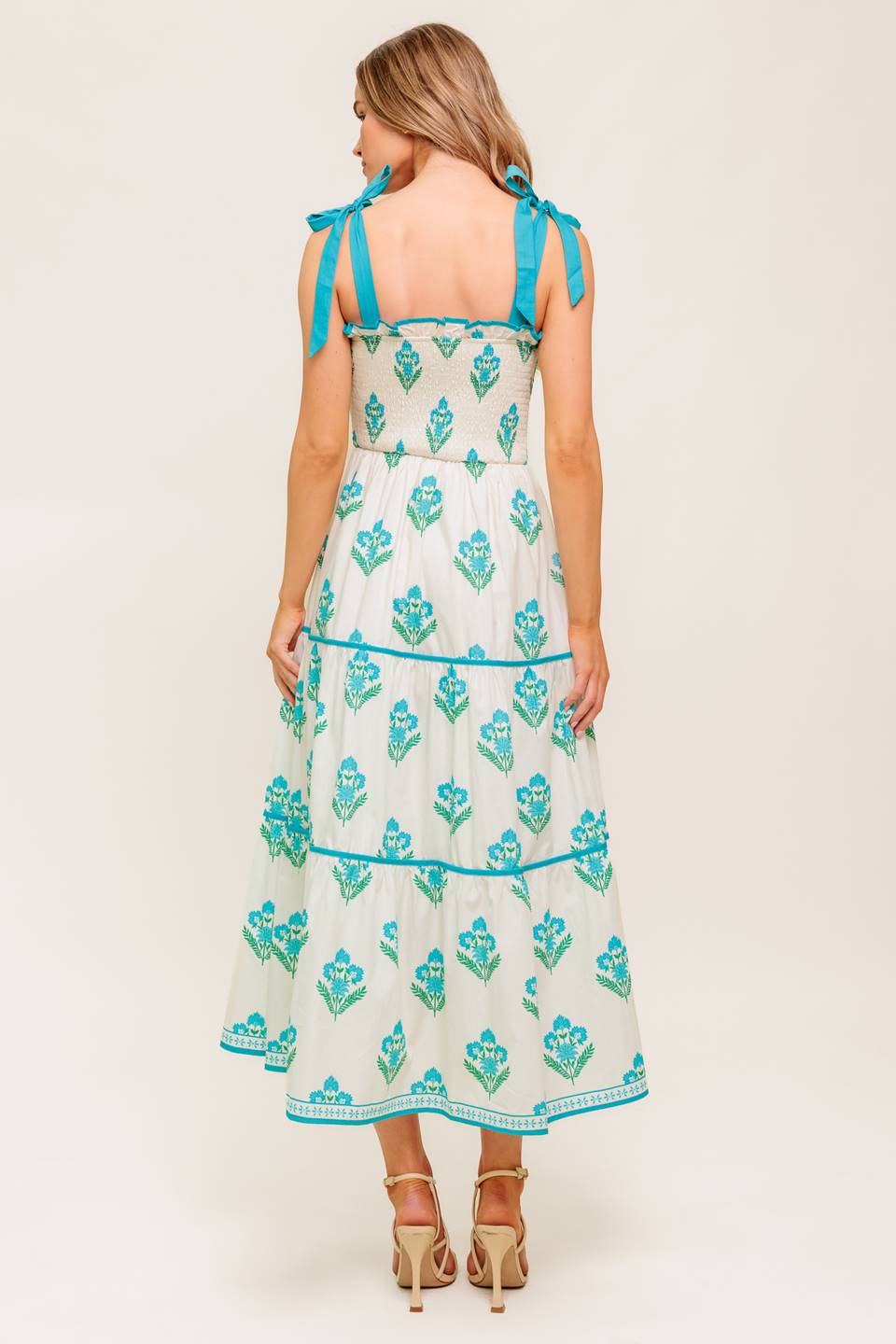 MIDNIGHT BOTANICA WOVEN MIDI DRESS