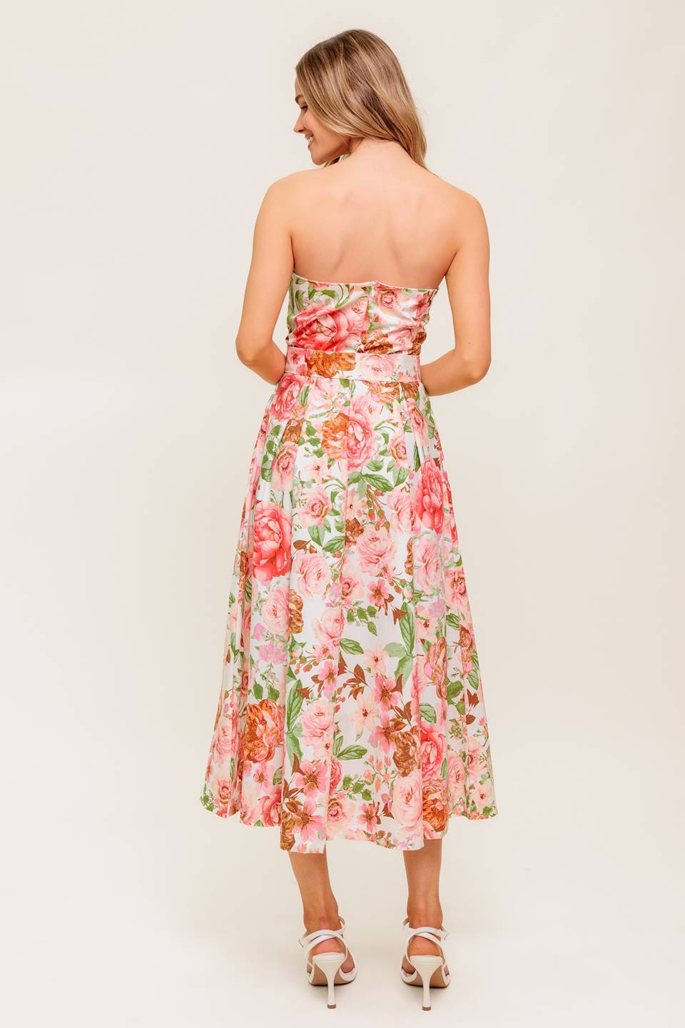 BLUSHING DAWN PINK WOVEN MIDI DRESS