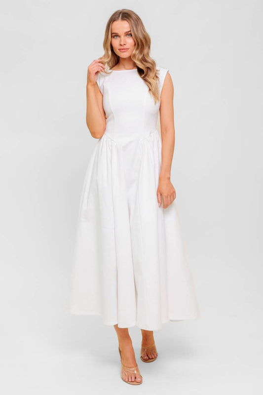 CANDLE VINE WHITE DENIM WOVEN MIDI DRESS