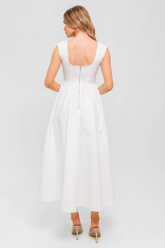 CANDLE VINE WHITE DENIM WOVEN MIDI DRESS