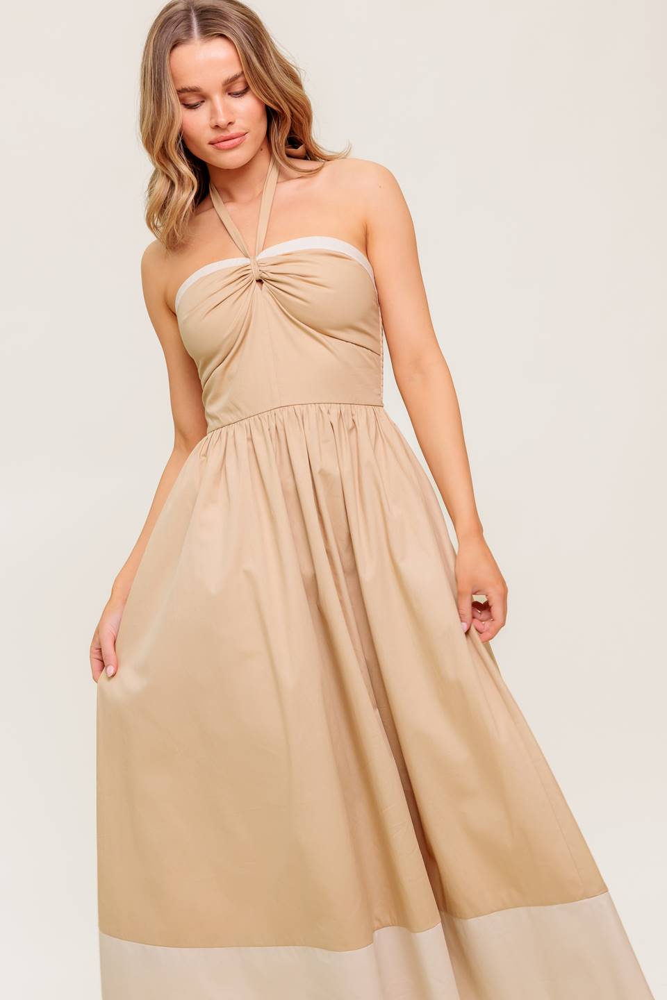 BEIGE HAZE WOVEN MIDI DRESS
