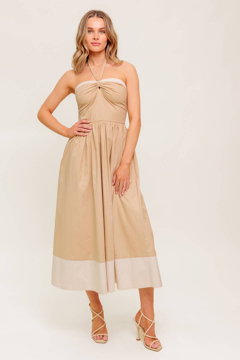 BEIGE HAZE WOVEN MIDI DRESS