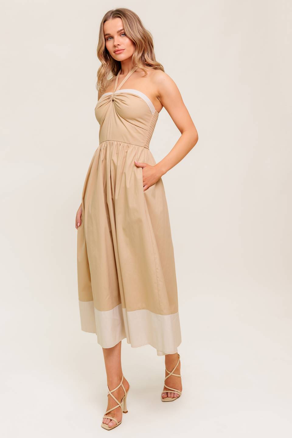 BEIGE HAZE WOVEN MIDI DRESS