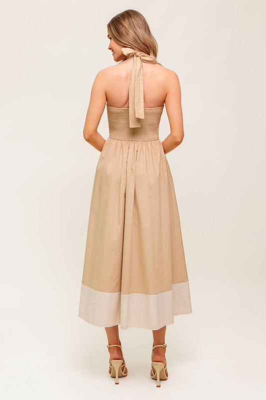 BEIGE HAZE WOVEN MIDI DRESS