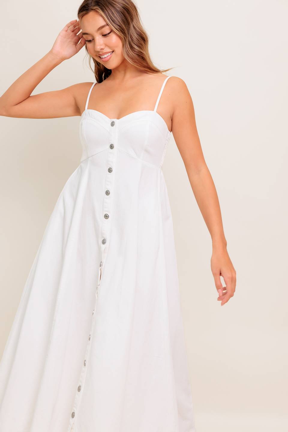 NATURE’S TOUCH WHITE WOVEN MIDI DRESS