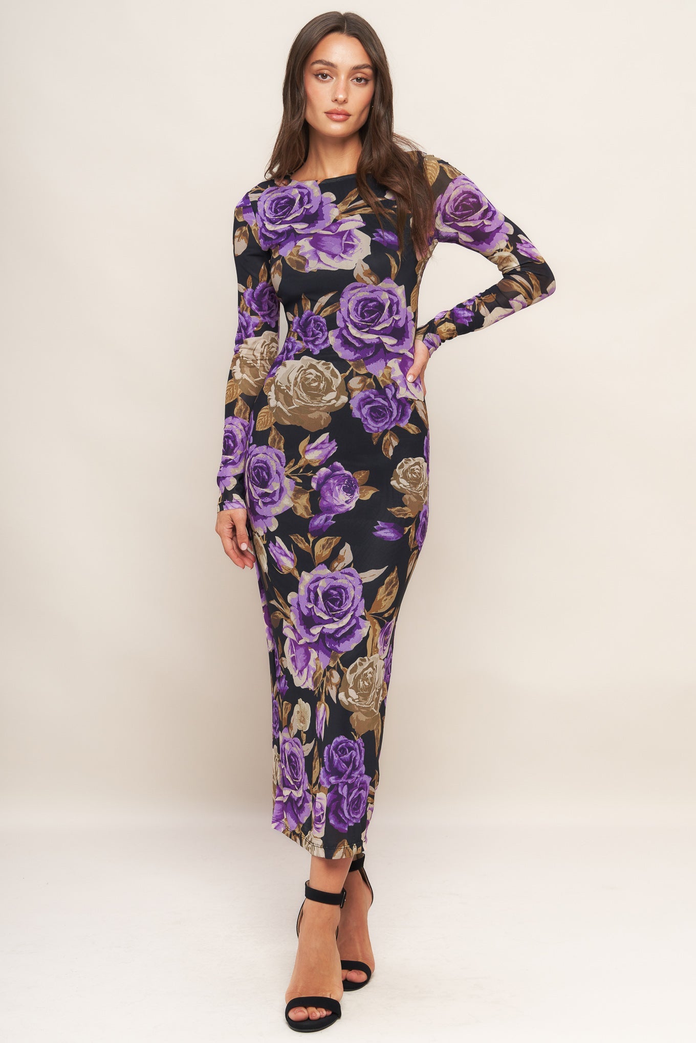 VIOLET EMBRACE POWER MESH MIDI DRESS