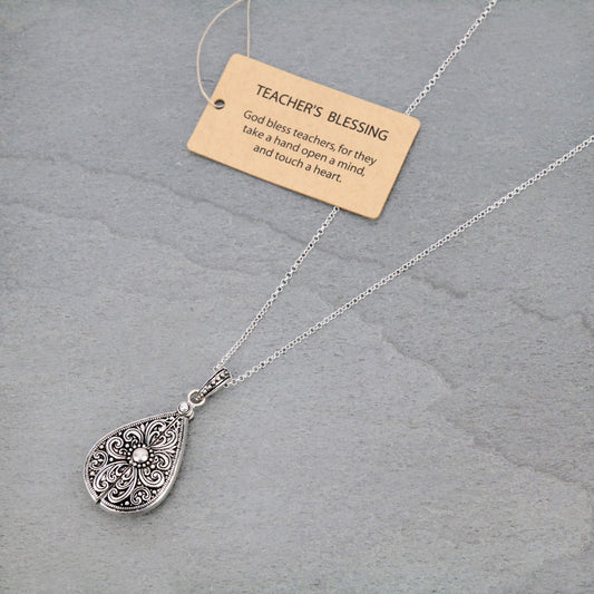 Teacher Blessing Inspirational Silver Dipped Necklace