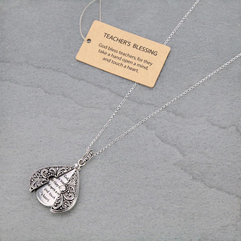Teacher Blessing Inspirational Silver Dipped Necklace