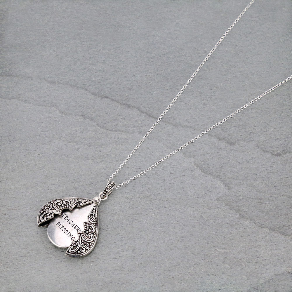 Teacher Blessing Inspirational Silver Dipped Necklace