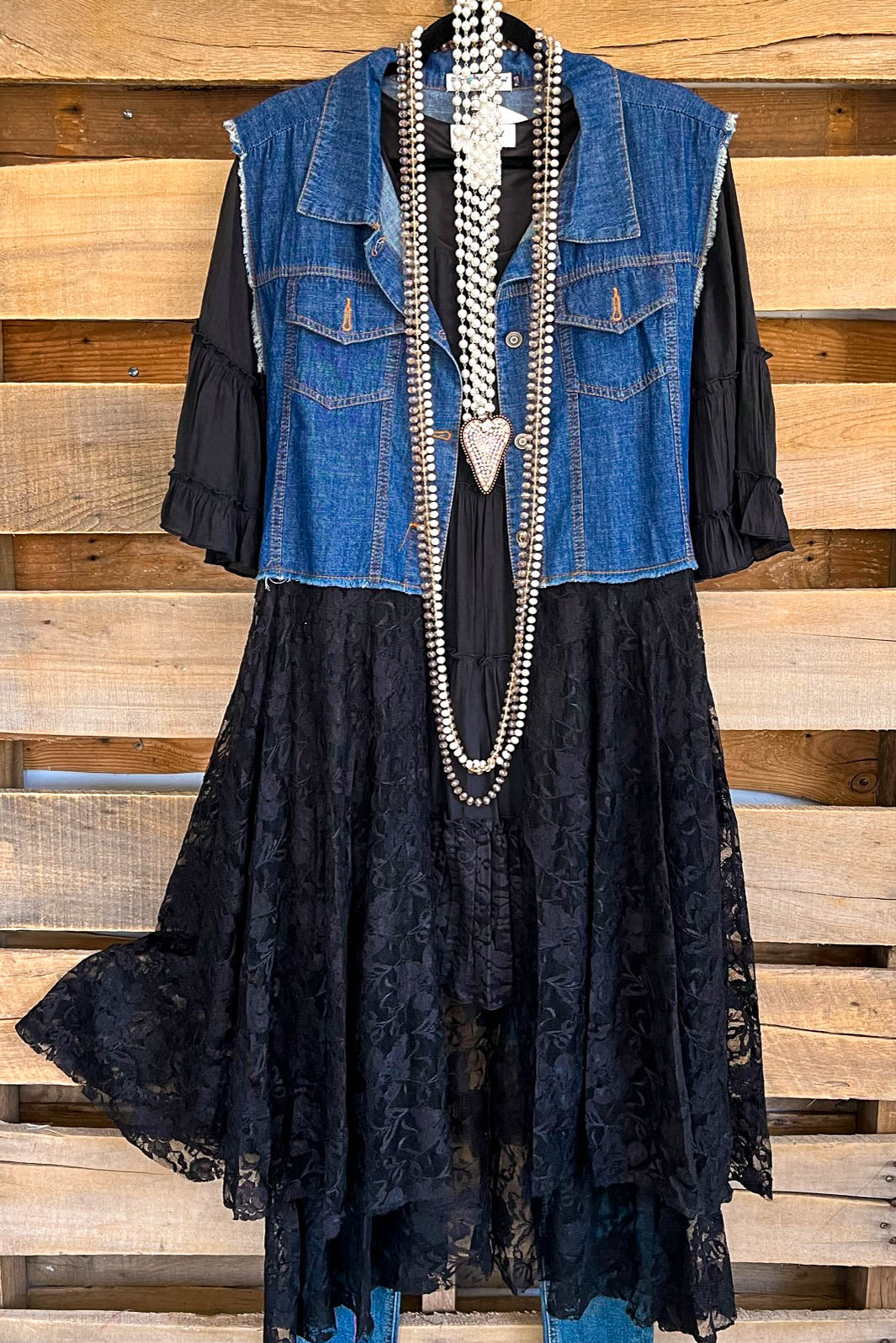 Deidre Blue Denim Vest in Black