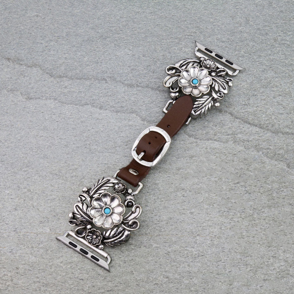 Desert Flower Turquoise Silver Western Apple Watch Band
