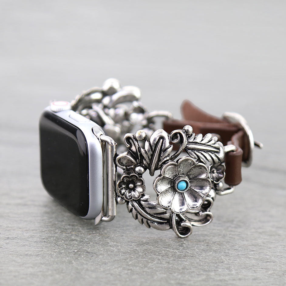 Desert Flower Turquoise Silver Western Apple Watch Band