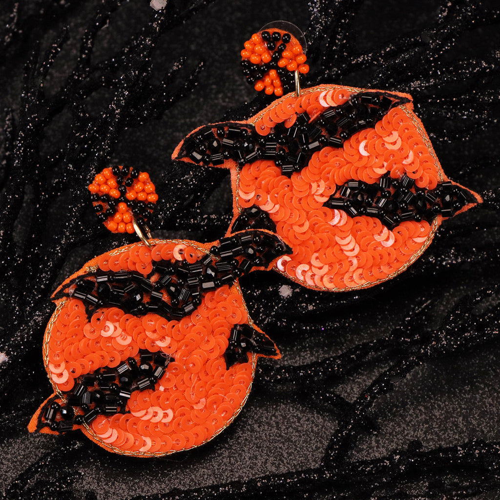 Black Bats Moon Halloween Seed Beaded Earrings