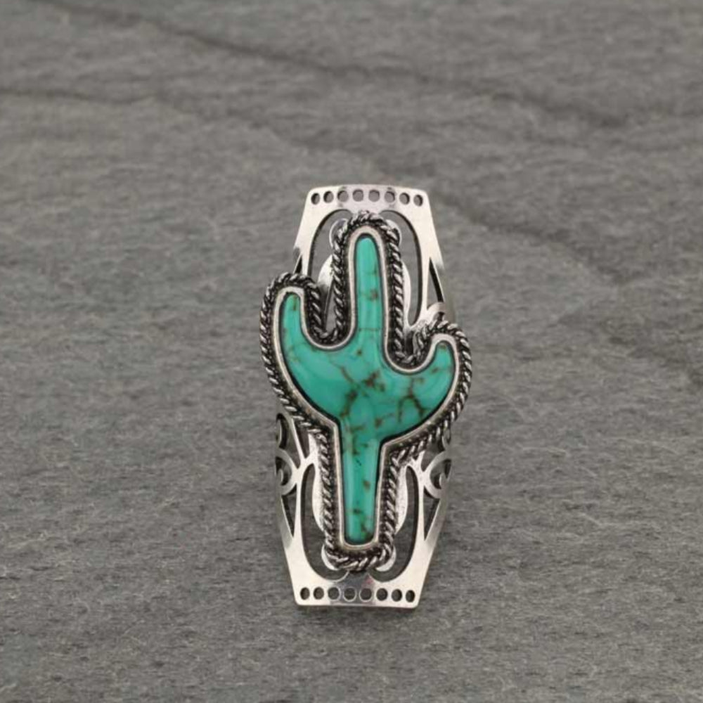 Desert Bloom Turquoise Cactus Cuff Ring