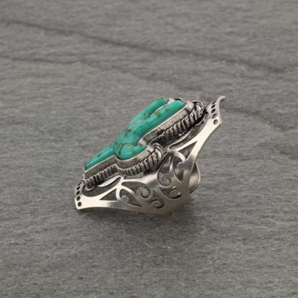 Desert Bloom Turquoise Cactus Cuff Ring