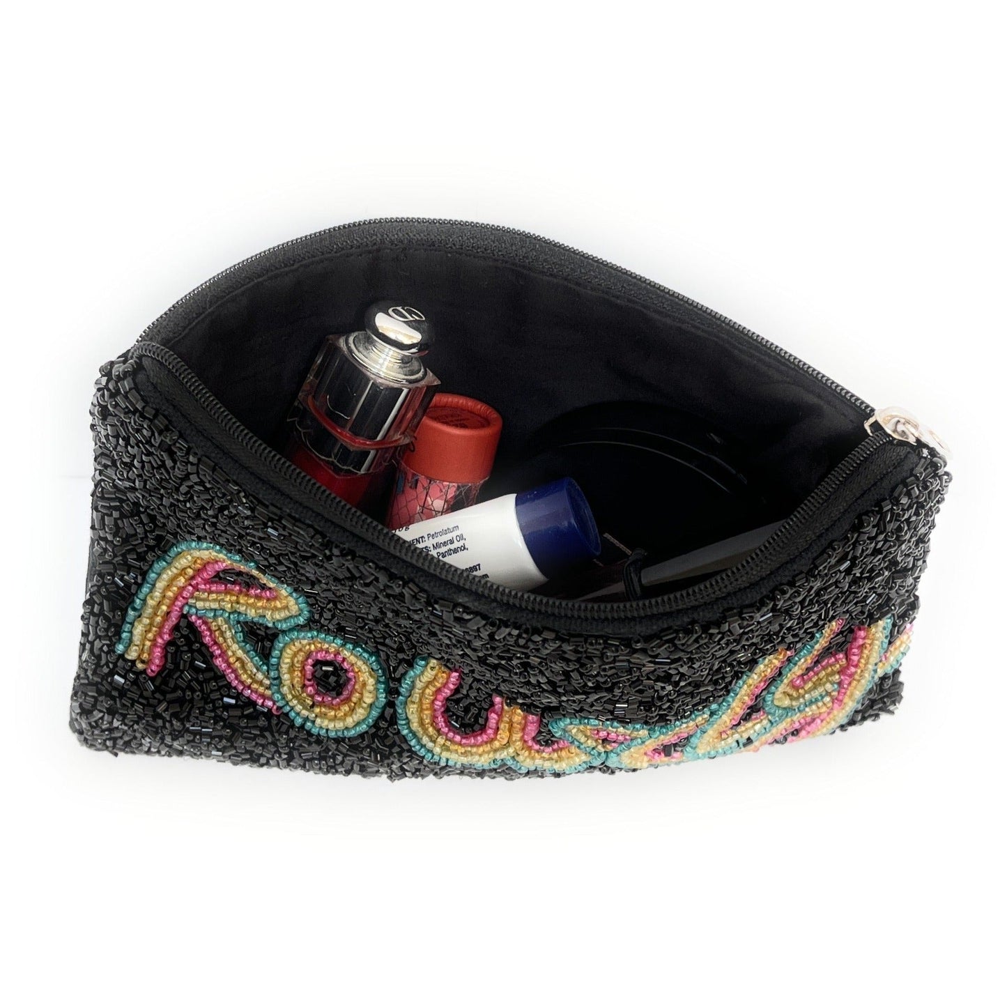 ROWDY Black Seed Beaded Storage Money Coin Pouch