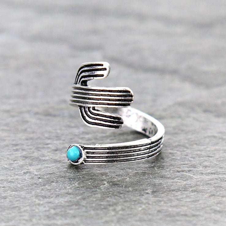 Silver Cactus Wrap Western Ring