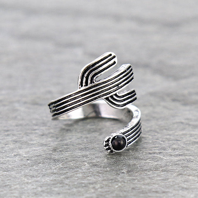 Silver Cactus Wrap Western Ring