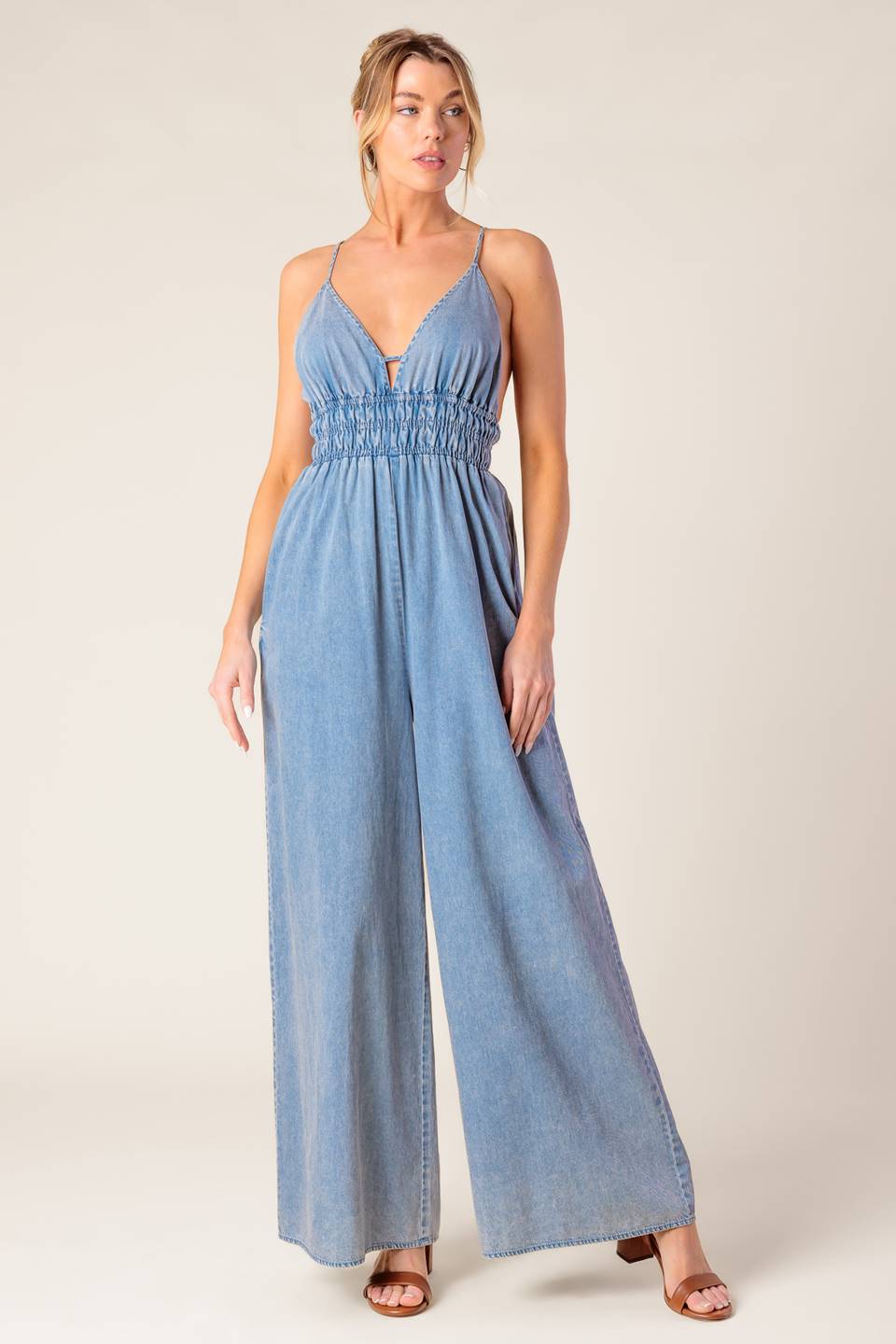 CAN'T CONVINCE ME BLUE DENIM JUNPSUIT