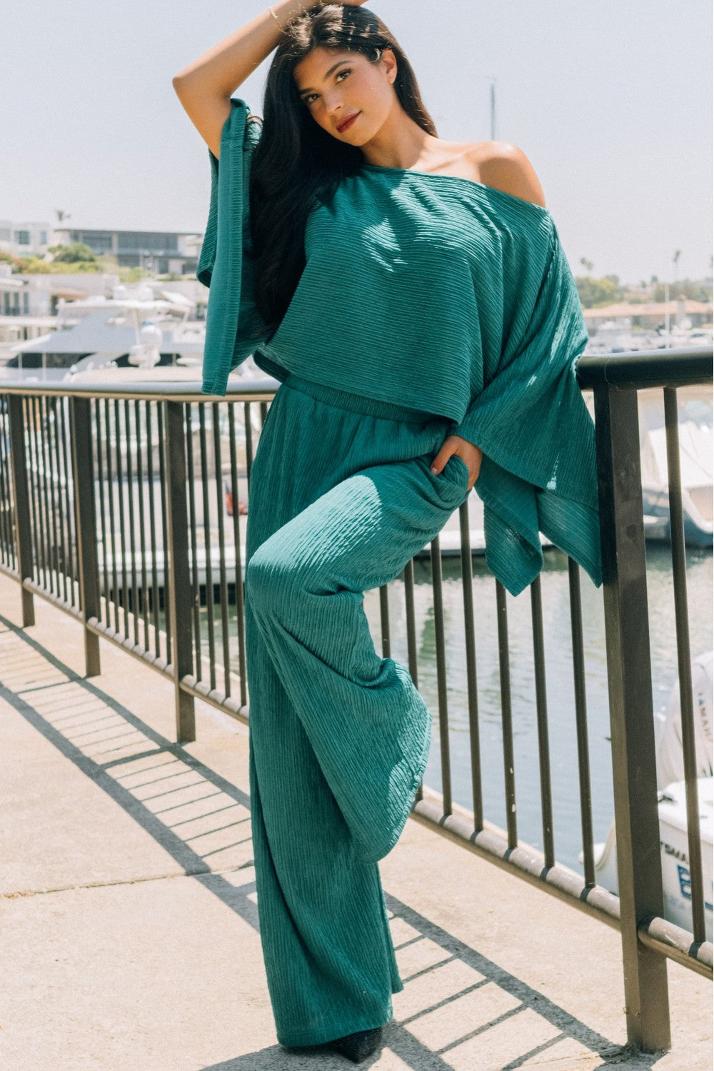 LEISURELY LUXE PANTS SET IN TURQUOISE