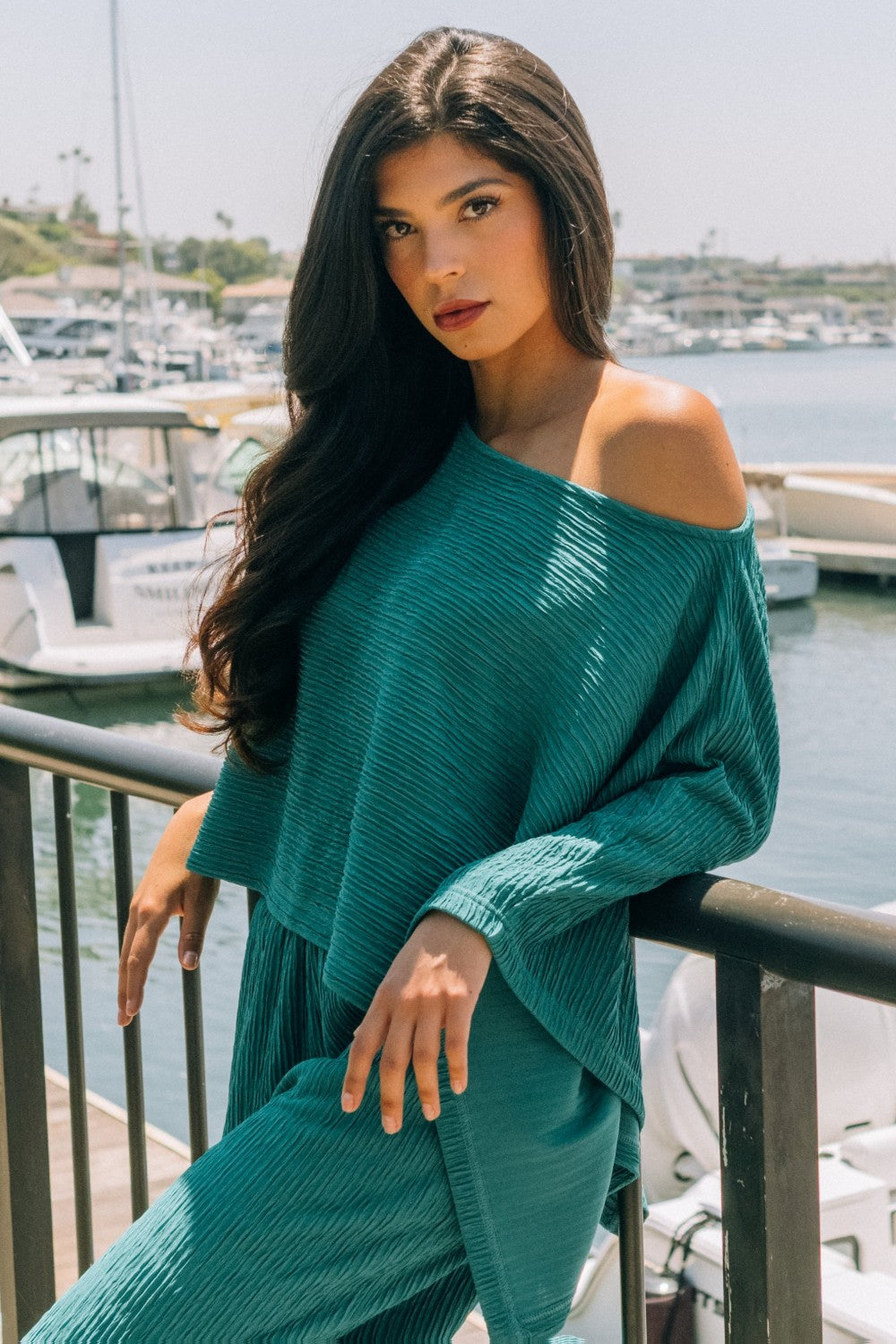 LEISURELY LUXE PANTS SET IN TURQUOISE