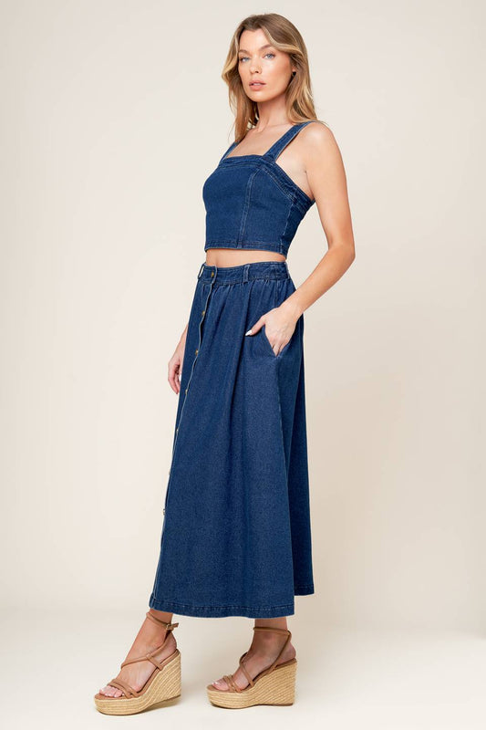 SIMPLY THE VIBE DENIM TOP & SKIRT SET