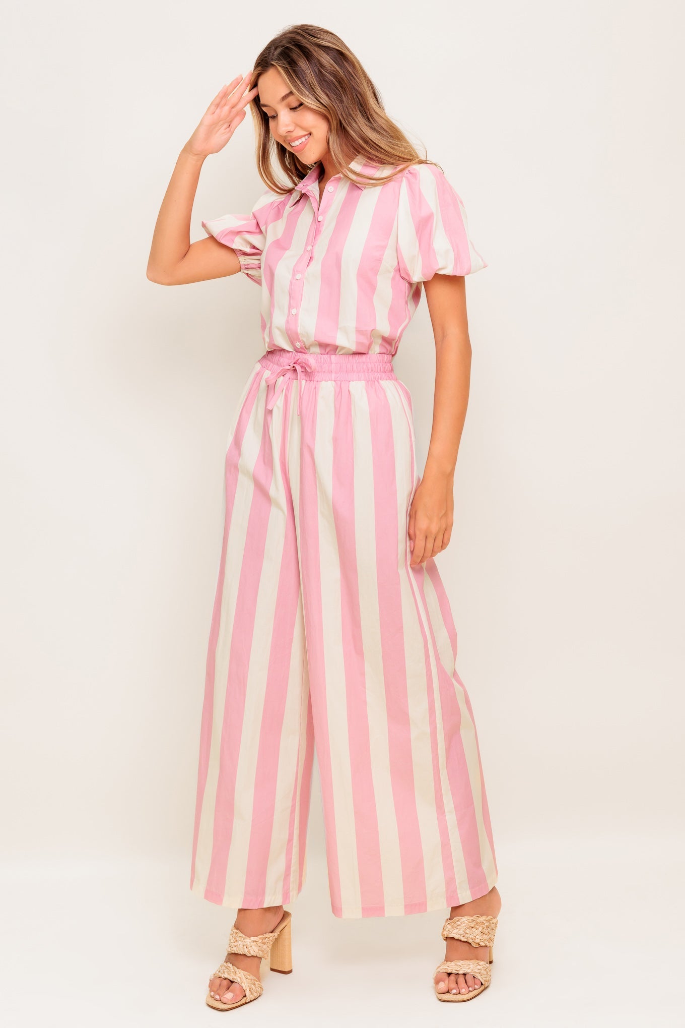 WINK & WALK PINK STRIPED TOP & PANTS SET
