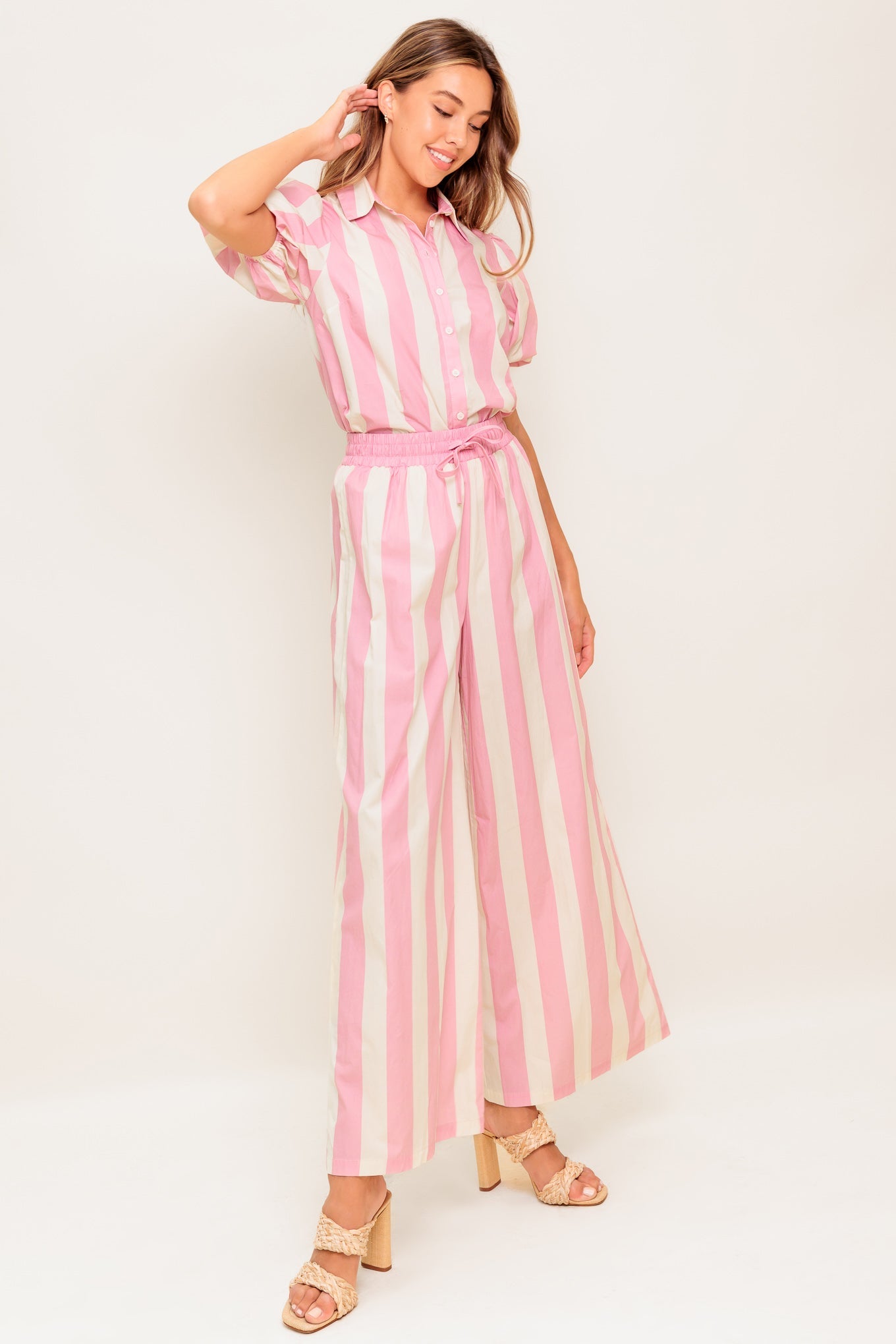 WINK & WALK PINK STRIPED TOP & PANTS SET