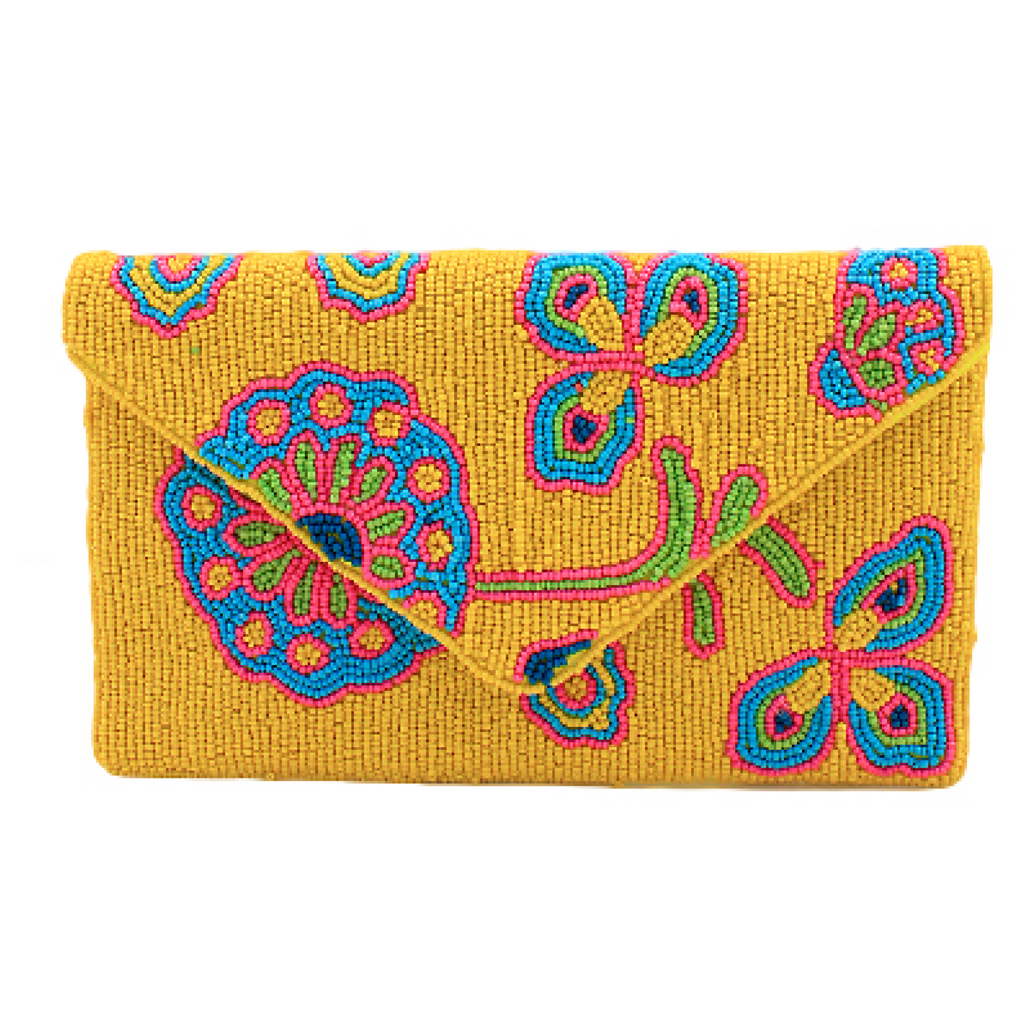 Abstract Floral Seed Beaded Crossbody Chain Clutch Bag