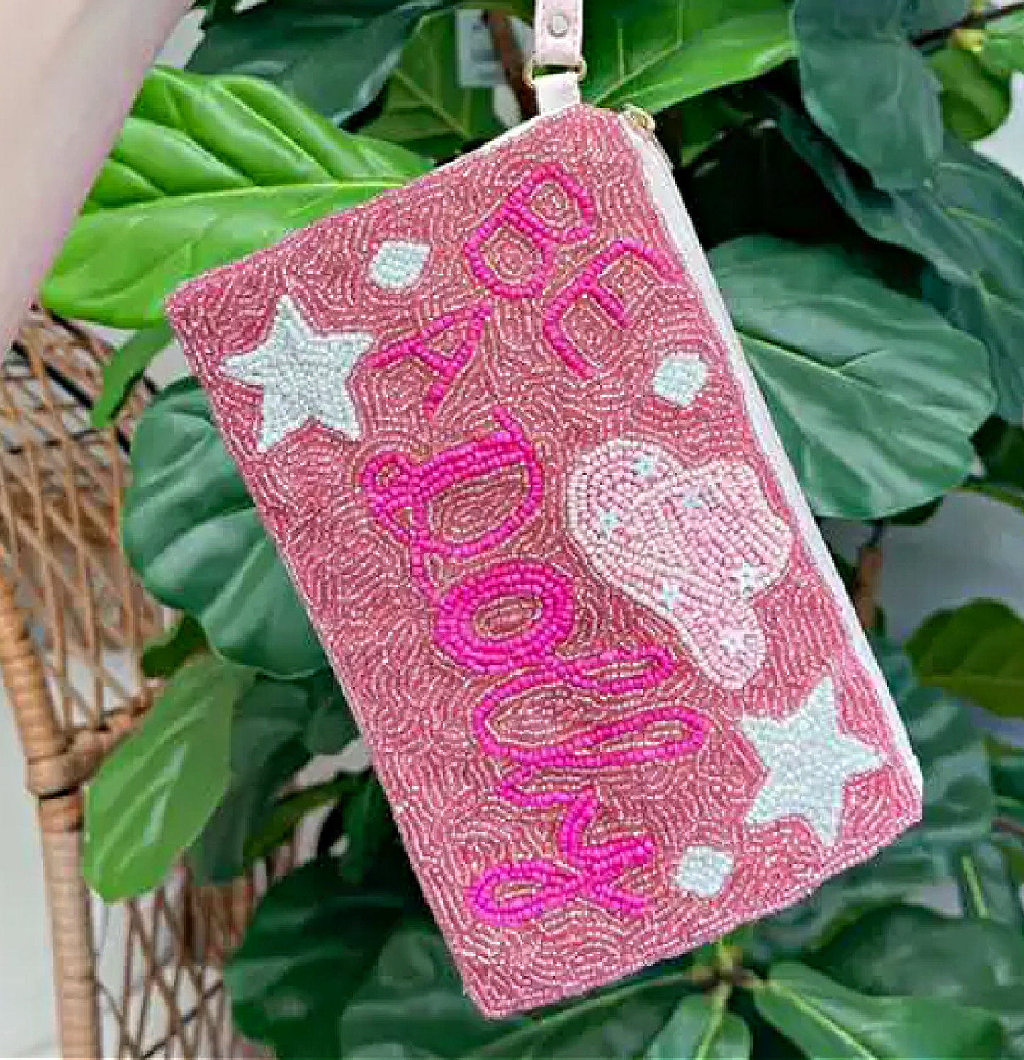 Be A Dolly Rodeo Star Cowgirl Pink Beaded Wristlet Bag