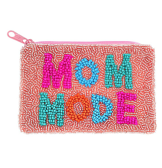 MOM MODE Pink Beaded Coin Storage Pouch