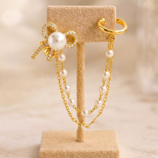 Wrapped in a Bow Gold Pearl Ear Cuff